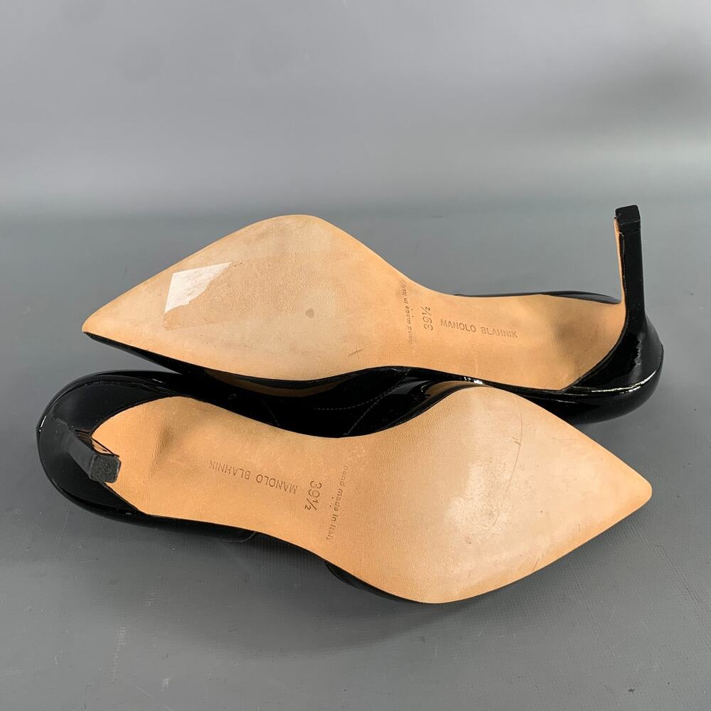 MANOLO BLAHNIK Size 9.5 Black Patent Leather Two Tone Pointed Toe Pumps - Picture 6 of 8